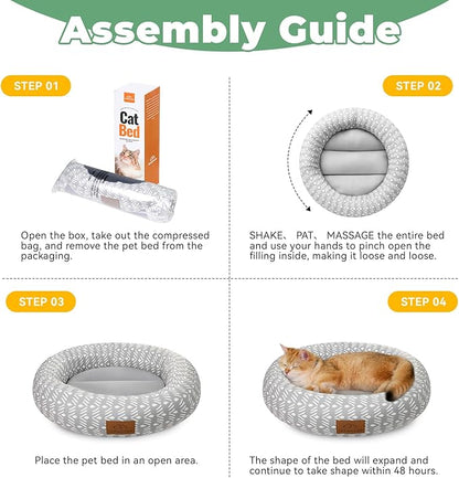 Cat Bed, 20In Dog Beds for Small Dogs, Calming Cat & Dog Beds for Indoor Pets, Pet Beds Comfortable Donut Round Ultra Soft (Grey Pattern, 20.0" L x 20.0" W x 6.5" Th)