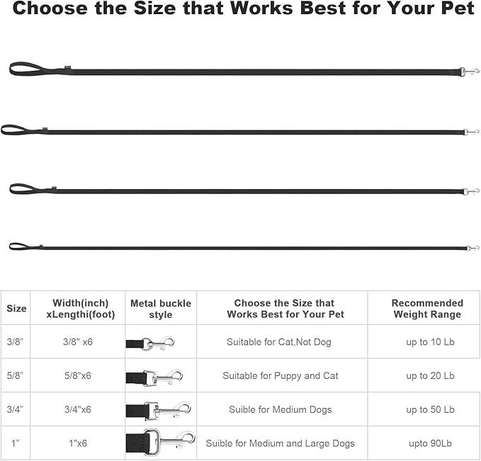 AMAGOOD 6 FT Cat Leashes, Strong Traditional Style Leash with Easy to Use Collar Hook,Cat Lead Great for Cats (Black(Pack of 1),3/8" x 6 Feet)