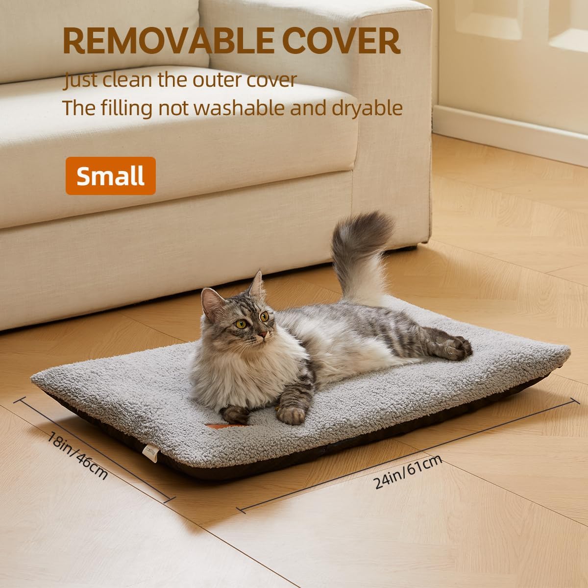 Self Warming Cat Bed Self Heating Pad 29 x 19 inch Thermal Pet mat for Indoor Outdoor Pets Double Filled Cat Mat with Washable Removable Cover Non-Slip Bottom (Light Gray)