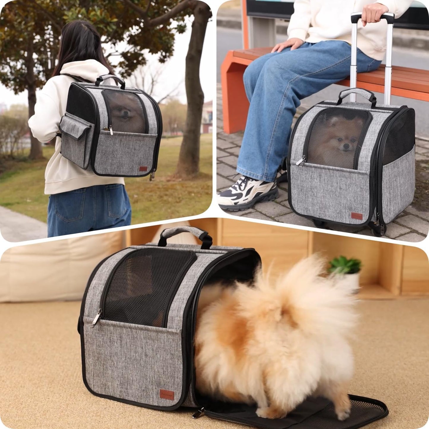 HSC PET Cat Strollers Small Dog Carriers with Wheels Softsides Softsides Backpacks for Mobility-impaired Pets Travel Strollers Puppy Detachable Rolling Slide,Bunny Rabbit Kittens Puppy Outdoor (Grey)