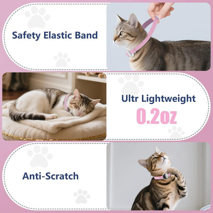 AirTag Cat Collar, Ultra Elastic Cat Tracker Collar, Airtag Holder Compatible with Apple Air Tag, [Lightweight & Scratch Resistant] Adjustable Stepless GPS Pet Collar for Cats Kittens, Pink