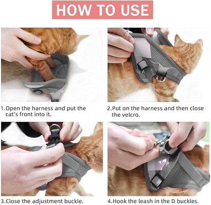 Cat Vest Harness and Small Dog Vest Harness for Walking, All Weather Mesh Harness, Cat Vest Harness with Reflective Strap, Step in Adjustable Harness for Small Cats (Pink-Pattern, S)