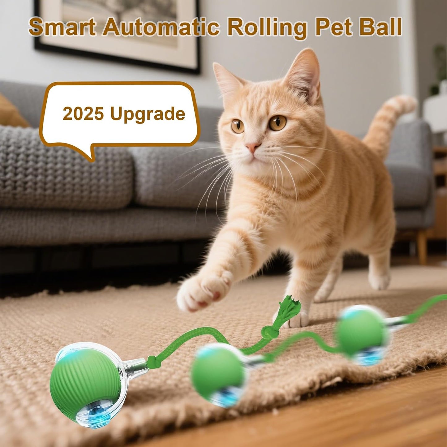 Interactive Cat Toy, 2025 New Interactive Rolling Cats Dog Toy Balls 360° Smart Automatic Rolling Pet Ball, Fast Moving Toy for Dog,Cat Ball Toy(Geen)
