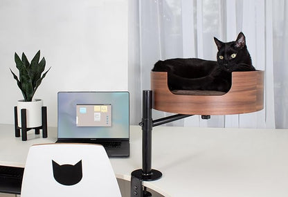 Desk Nest® Cat Desk Bed – Space-Saving, Elevated Bed for Cats – Keeps Desks Clear, 360° Adjustable, Supports 25 lbs – Secure, Stylish and Durable – Perfect for Home Office – Walnut Wood Finish