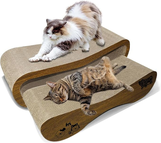 2 in 1 Cat Scratcher Lounge, Premium Cat Scratching Board, Cat Scratcher Set, Scratch-Resistant Cat Scratching Post Large (27.5L X 9H in.) and Small (24.5L X 6H in.), Corrugated Cardboard