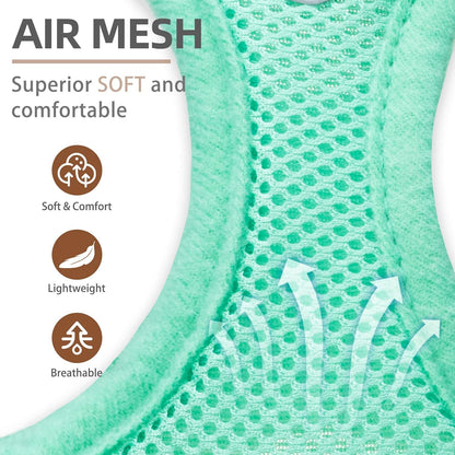 PUPTECK Adjustable Dog Harness Collar and Leash Set Step in No Pull Pet Harness for Small Medium Dogs Puppy and Cats Outdoor Walking Running, Soft Mesh Padded Reflective Vest Harnesses, Solid Green M