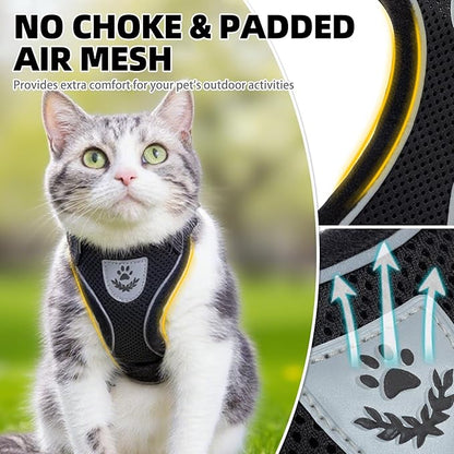 PUPTECK Cat Harness and Leash Set Escape Proof Reflective Cat Walking Harness Adjustable Soft Breathable Mesh Vest for Small Pets, Black, XS