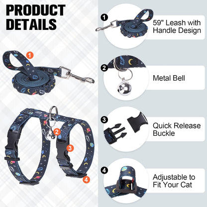 BEAUTYZOO Cat Harness and Leash Set Escape Proof for Walking, Kitten Soft Adjustable Vest Harnesses for Small Medium Large Cats, Easy Control Breathable Plaid Ribbon Nylon for Outdoor Indoor Use