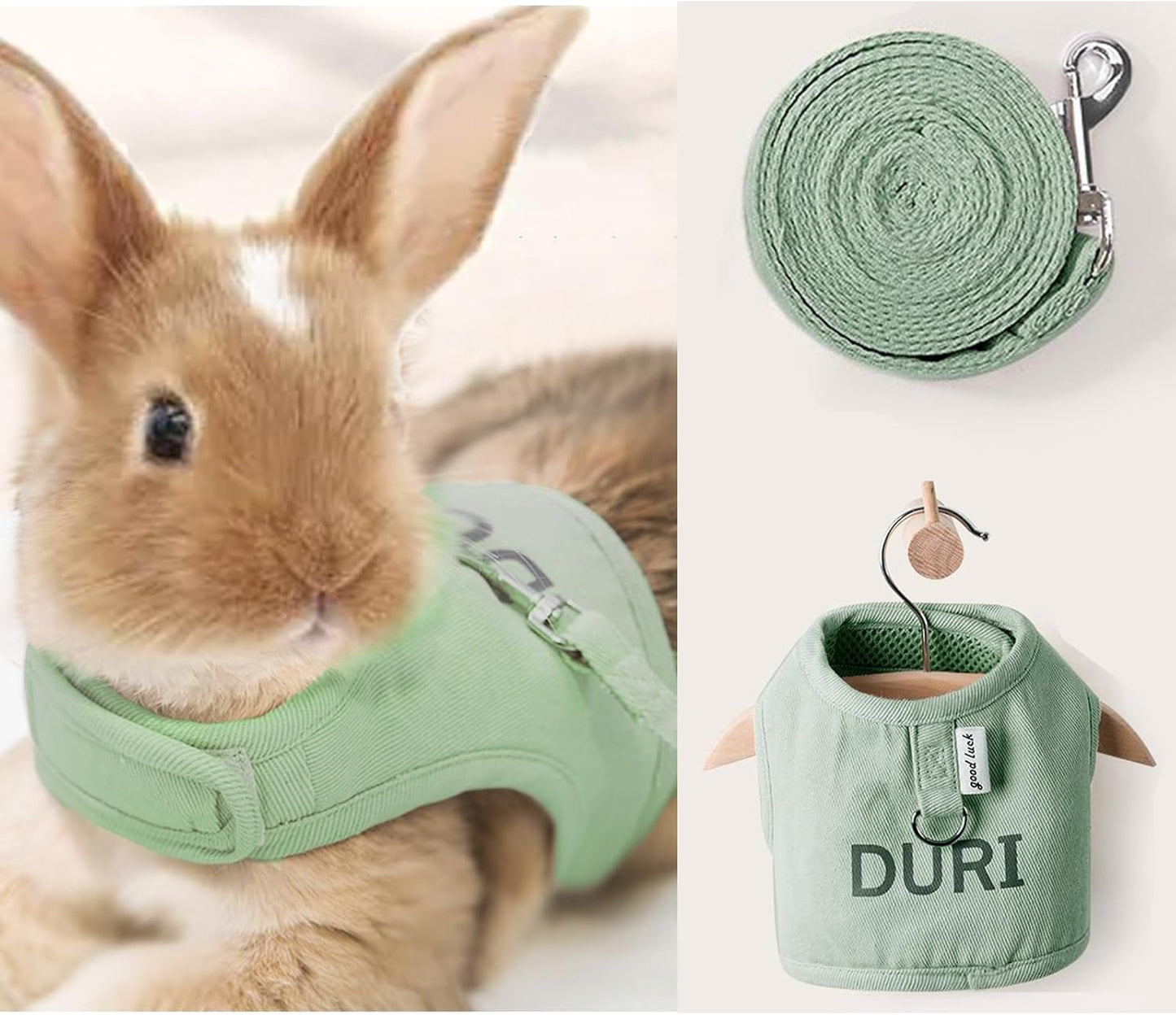 MANON ROSA Rabbit Harness and Leash Set - Escape-Proof Adjustable Vest Harness for Dwarf Bunnies, Soft Padded Conejos Collar with Safety Buckle, Small Animal Walking Accessories