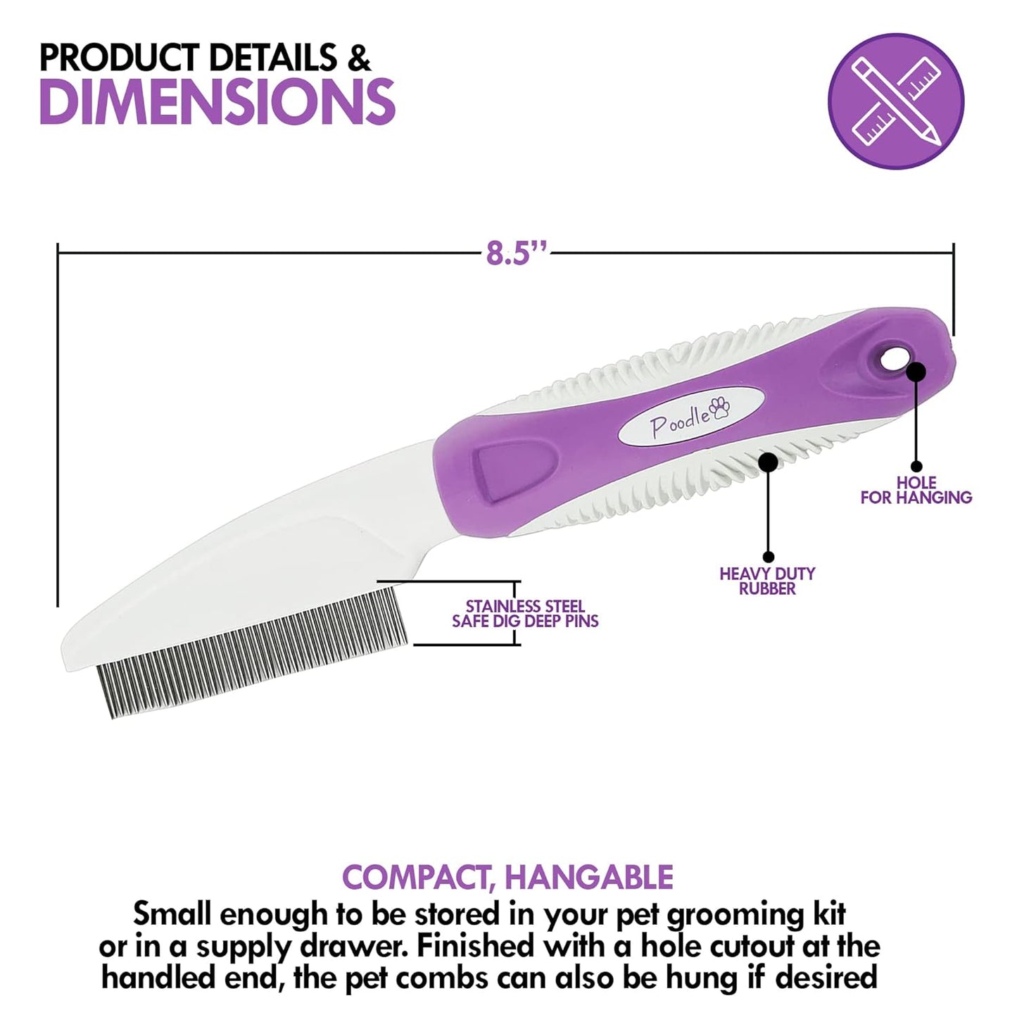 Pet Comb for your Dogs,Cats,Poodles Hair- Rotatable Pins, Easy to Use, Slip Proof- Best Comb for Dog Grooming