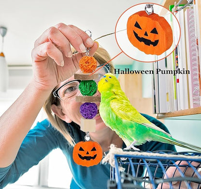 4Pcs Halloween Bird Toys Parrot Chew Toys Teeth Care Grinding Accessories Halloween Little Bell for Parakeet Conure Lovebird Cockatiel Finch Budgie Parrots