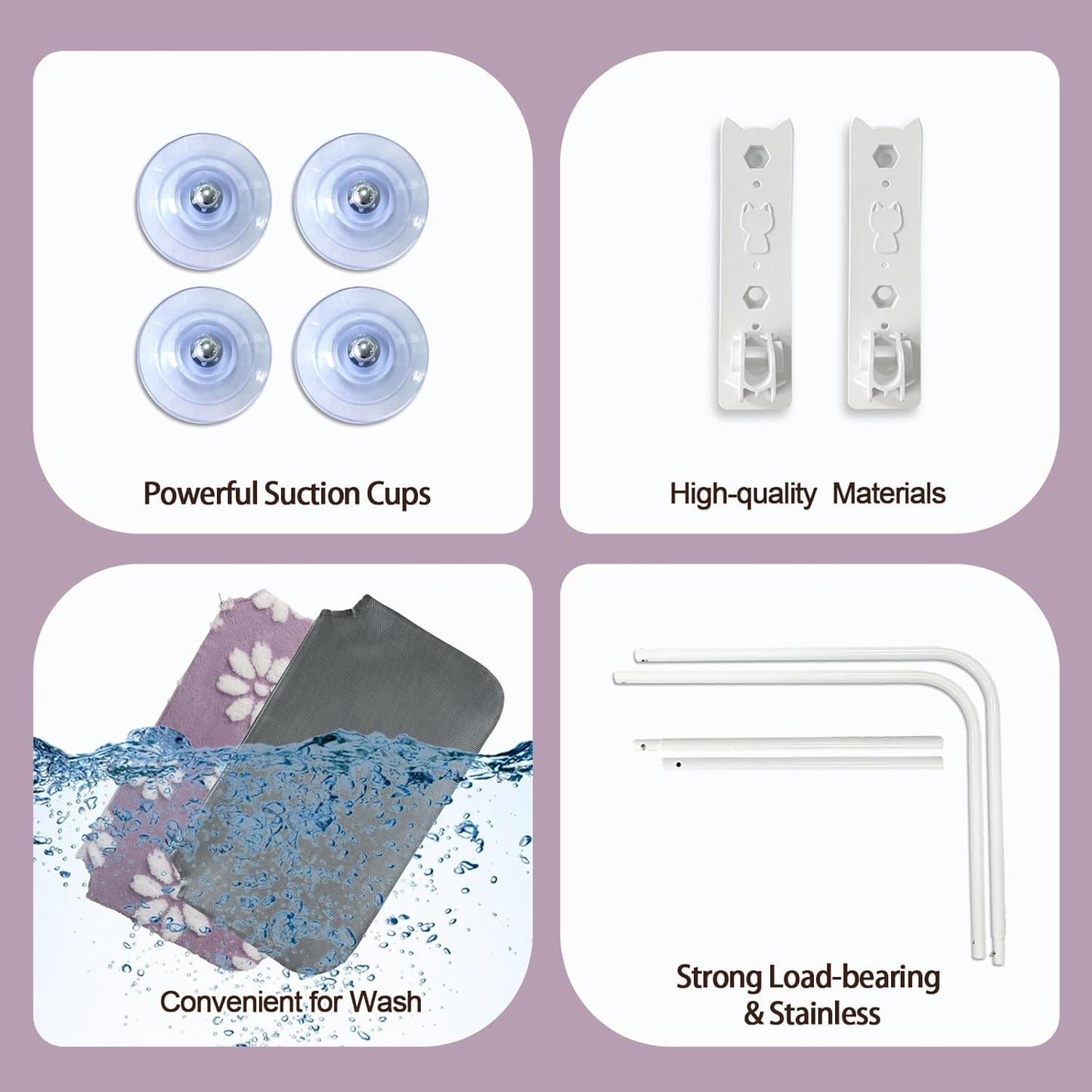 Cat Window Perch, Foldable Cat Window Hammock with Cute 3D Textured Flower Cover, Breathable Mesh Cover and Strong Suction Cups, Cordless Window Seat Bed for Indoor Cats (Purple, Medium)