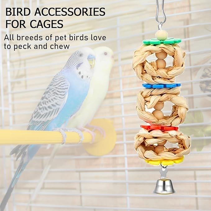 Bird Swing for cage Parakeet Parrot Swing Wood Hemp Rope Ladder Toy Play Gym Hanging Swing Parrot Perch Hammock Toy for Budgerigar Conure Cockatiel mynah Finches Small Medium Breeds 10pcs