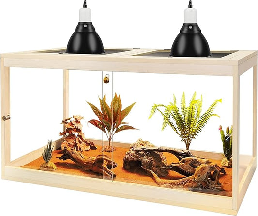 Prolee Reptile Terrarium Tank Up to 78 Gallon, Lizard Tank Bearded Dragon Tank with Metal Mesh Roof Door, Snake Tank with Lock Design (Oak, 27 Gallon Volume, 24 Inch Length)