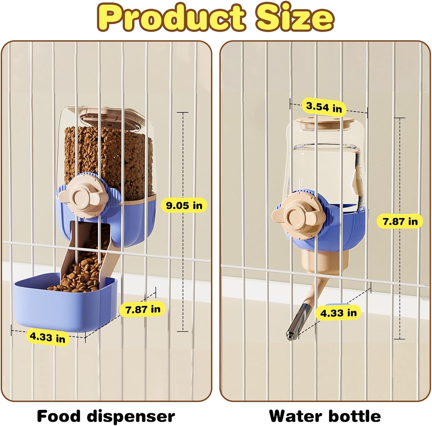 kathson Automatic Rabbit Feeder and Waterer Set, Gravity Pet Food Water Dispenser Bunny Pellet Feeder Small Animal Feeding & Watering Supplies for Guinea Pig Ferret Crate Accessories (Blue)