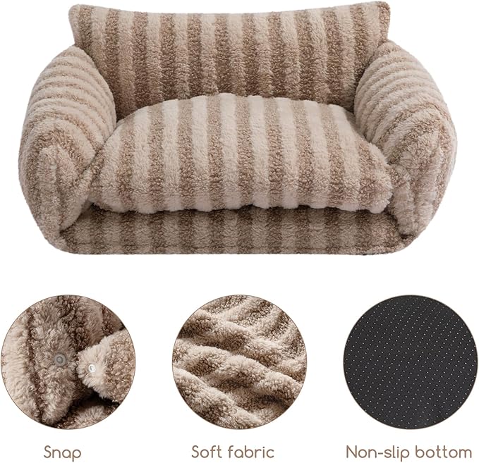 Hollypet Cat Bed Fluffy Plush Mutifuctional Double-Layer Soft Pet Couch Orthopedic Sofa Nest Beds for Small Cats and Dogs, Khaki (21x15x8 inch)