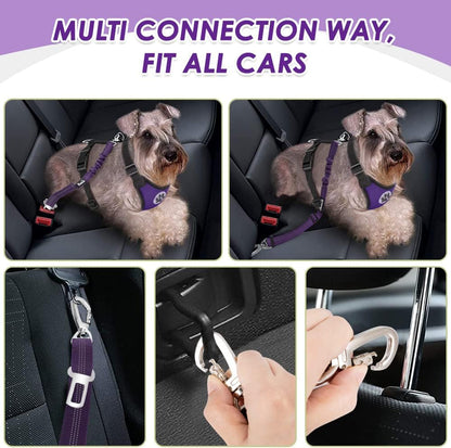 Lukovee Dog Seat Belt - Adjustable Dog Car Harness for Large, Medium, Small Dogs - Soft Padded & Breathable Mesh Dog Seatbelt with Vehicle Connector Strap (Purple Double Clip, X-Small)