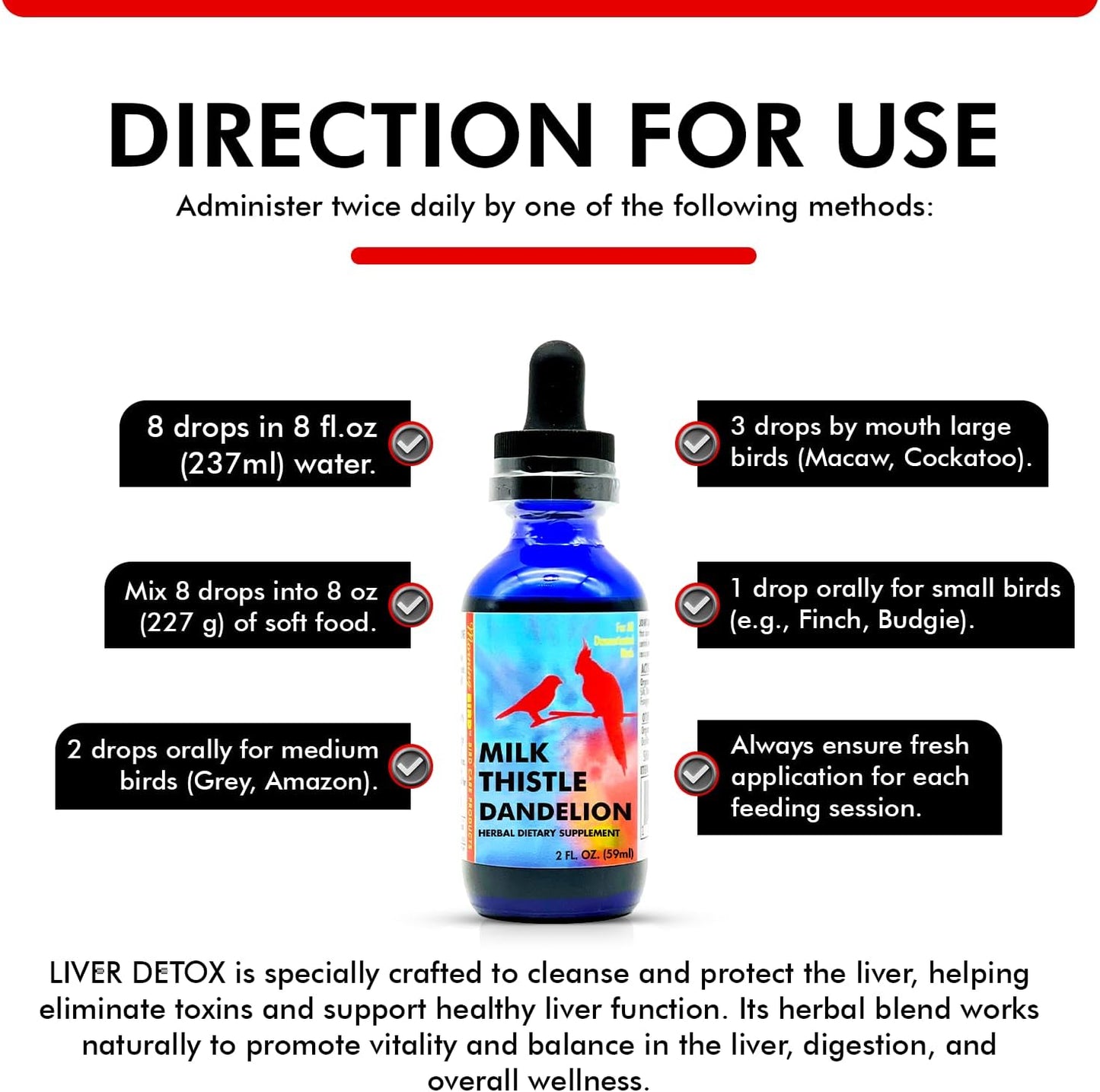 Morning Bird Milk Thistle & Dandelion Extract 2 fl oz - Organic Bird Supplement for Optimal Health – Support Liver Heath & Promotes Detox - Suitable for All Birds Species