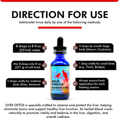 Morning Bird Milk Thistle & Dandelion Extract 2 fl oz - Organic Bird Supplement for Optimal Health – Support Liver Heath & Promotes Detox - Suitable for All Birds Species