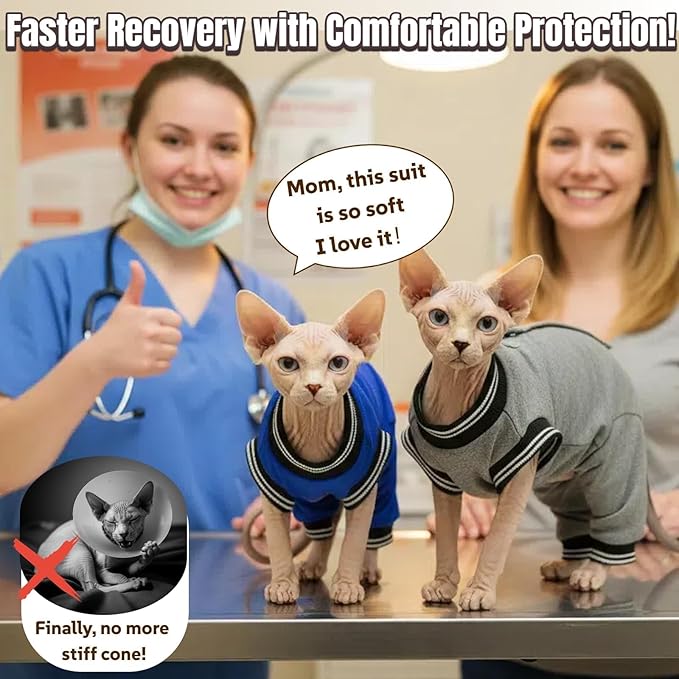 T'CHAQUE Cat Clothes Surgery Recovery Suit for Female Male, Cat Onesie Pet Surgical Pajamas Hind Legs Long Sleeve, Abdominal Wound Skin Diseases, E-Collar Alternative, Spay Recovery Suit (Gray-M)