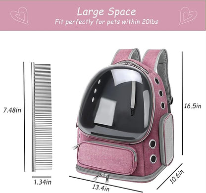 Cat Carrier with Groomer, Breathable Cat Bubble Carrier for Cats or Small Dogs up to 20 lbs, Collapsible Airline Approved, Clear Cat Travel Backpack (Pink)