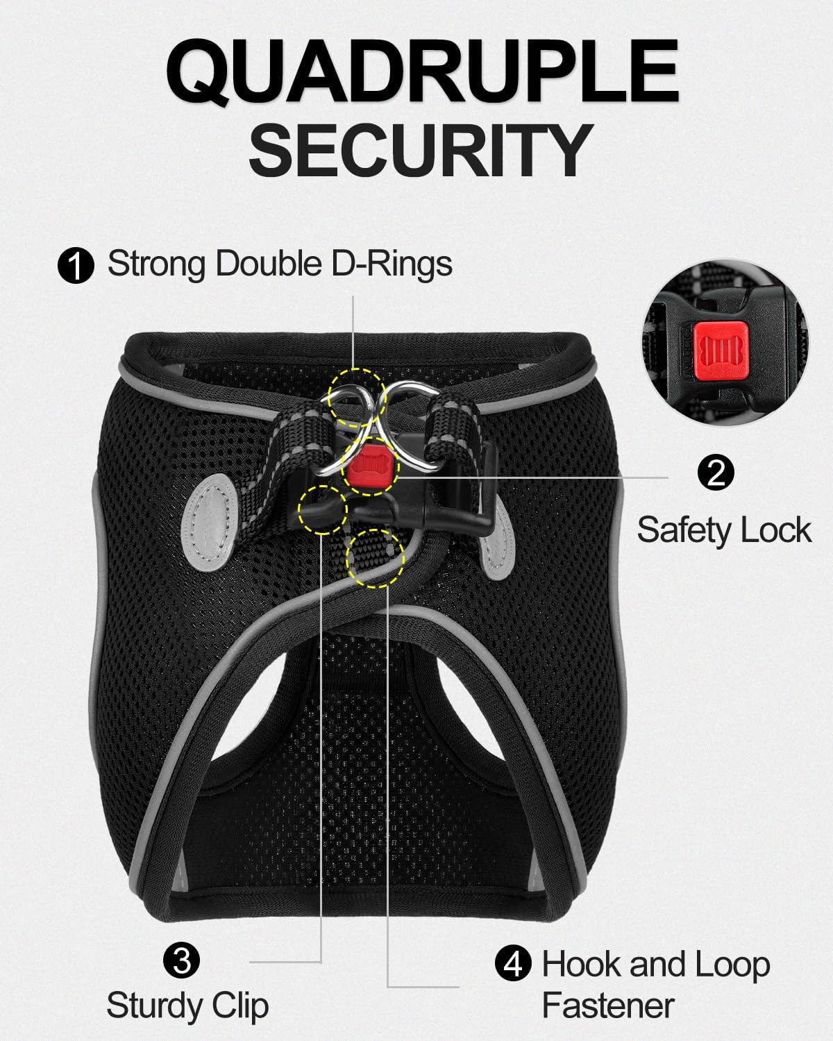 Joytale Small Dog Harness for Puppies and Extra Small Dogs, Breathable Mesh Step-in Vest, Reflective Soft Padded Harnesses, Black, XS