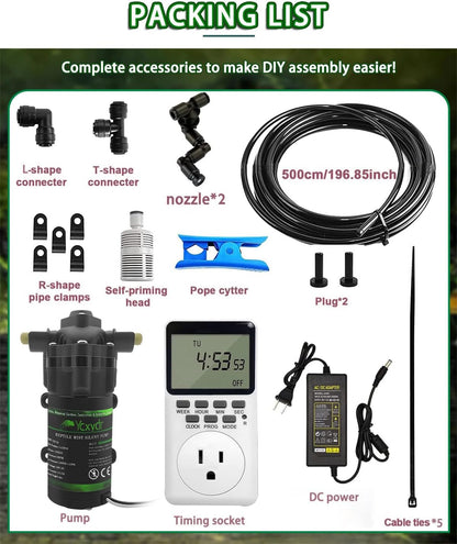 Automatic Reptile Mister System, Misting System with Timer, Reptile Humidifiers Quiet Pump Expandable to 10 Fine Mist Nozzles, Terrarium Mister with Programmable Timer Accurate to The Second