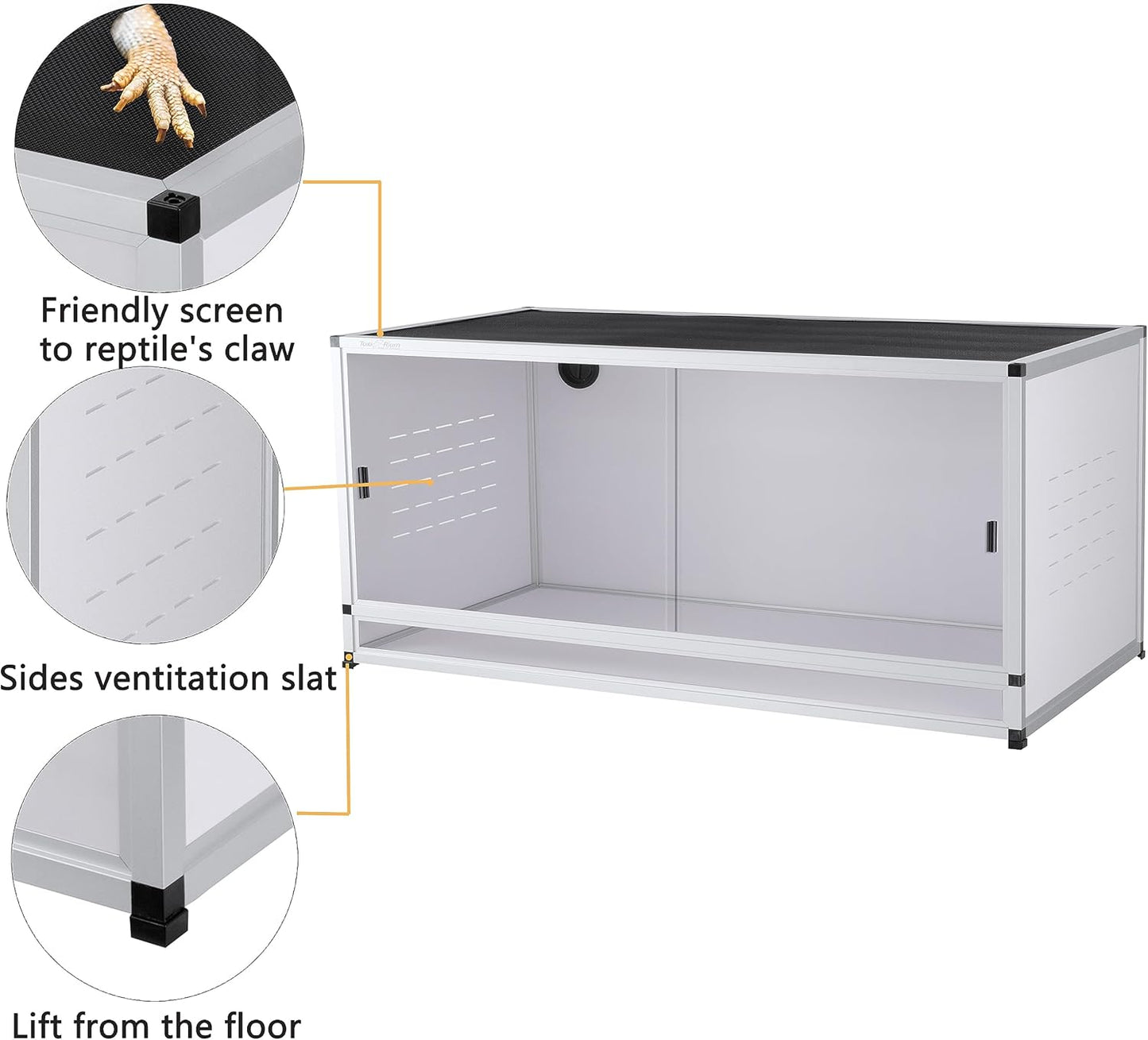 PVC Reptile Enclosure 8x2x2FT Large Reptile TerrariumTempered Glass Doors Habitat 240 Gallon for Bearded Dragon Gecko Lizard Snake, Wide Breeding Lounge Vivarium Area with Sliding Doors Lock