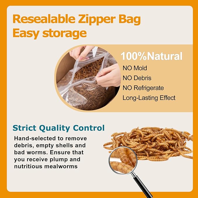 Dried Mealworms for Chickens & Birds Treats Bulk, 5LB Non-GMO Meal Worms Dried for Wild Birds, Turkeys, Reptile Feed - High Protein Grub Chicken Worms for Laying Hens, 100% Natural Mealworms Bird Food