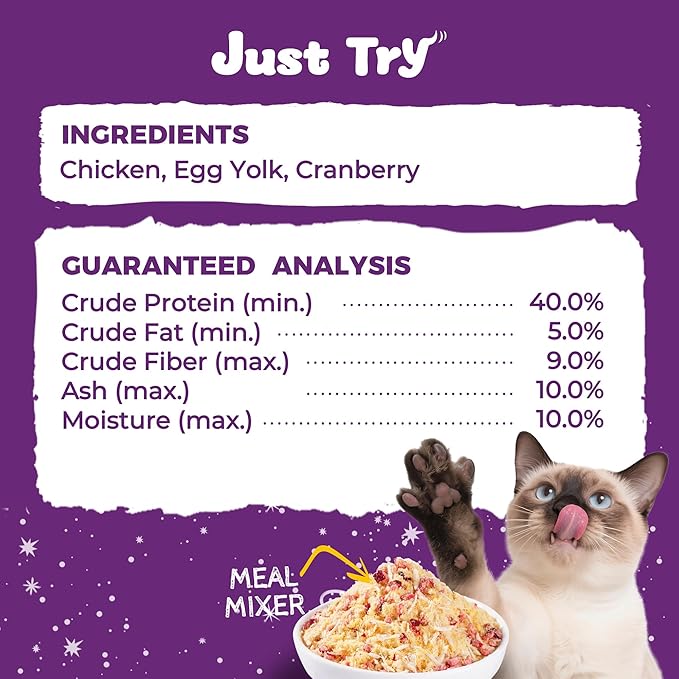 Just Try 8 OZ Cranberry Freeze Dried Cat & Dog Food Toppers Urinary Tract Cat Treats Mixers Low Calorie Chicken Egg Yolk High Protein for Kidney Bladder UT Support
