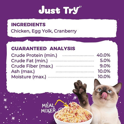 Just Try 8 OZ Cranberry Freeze Dried Cat & Dog Food Toppers Urinary Tract Cat Treats Mixers Low Calorie Chicken Egg Yolk High Protein for Kidney Bladder UT Support