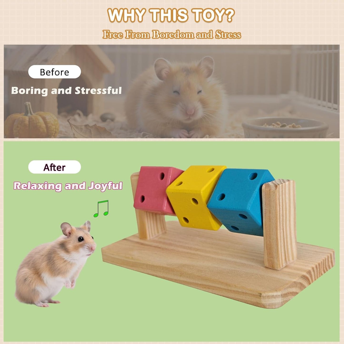Small Animal Activity Toy with Rotating Wooden Cubes for Hamsters Gerbils Mice