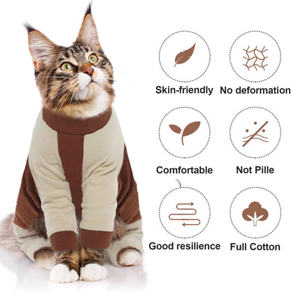 QBLEEV Cat Pajamas for Cats Only, Sticky Hair Cat Clothes, Prevent Lost Fur Kitten Onesie Shirts Costumes Outfits for Daily Wear Parties Photography, Cat Recovery Suit for Cats or Small Dogs