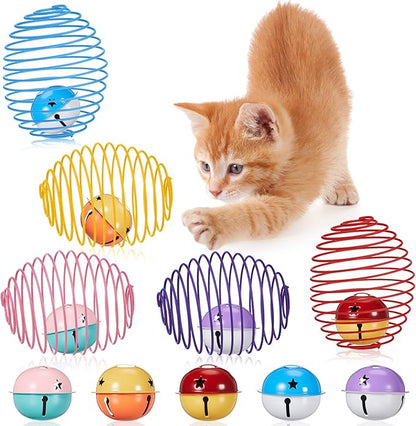 Jecery 5 Pcs Halloween Cat Spring Balls Toys Stretchable Rolling Balls Colorful Playful Coils Interactive Spring Action Toy Caged Rats for Kitten Cat Pet Supplies(Bell,Multicolor,5 Pcs)