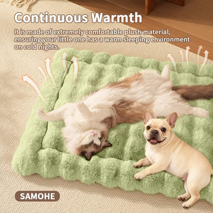 Cat Beds for Indoor Cats Faux Fur Pet Pad Mat Plush Kitten Bed with Non-Slip Bottom for Carriers/Couch Dog & Puppy Friendly 35 x 27 Inch X-Large Green