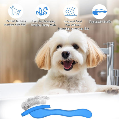 Dog Slicker Brush for Medium or Long Haired Dogs, Long Pin Slicker Brush for Removes Loose Hair, Tangles and Knots, Best Grooming Tools for Small Animals, Large, Free Pet Comb, Blue