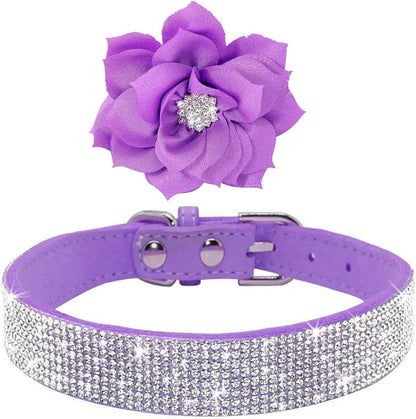 Serijoars Small Dog Collar with Rhinestone Crystal Diamond Colorful Bling Girl Puppy Cat Collars (L, Purple6)