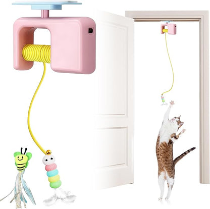Interactive Automatic Cat Toy for Indoor Cats - Automatic Electric Door Hanging Cat Toy - Automatic Play Chase Exercise Feather Toys for Bored Indoor Adult & Kitten Cats