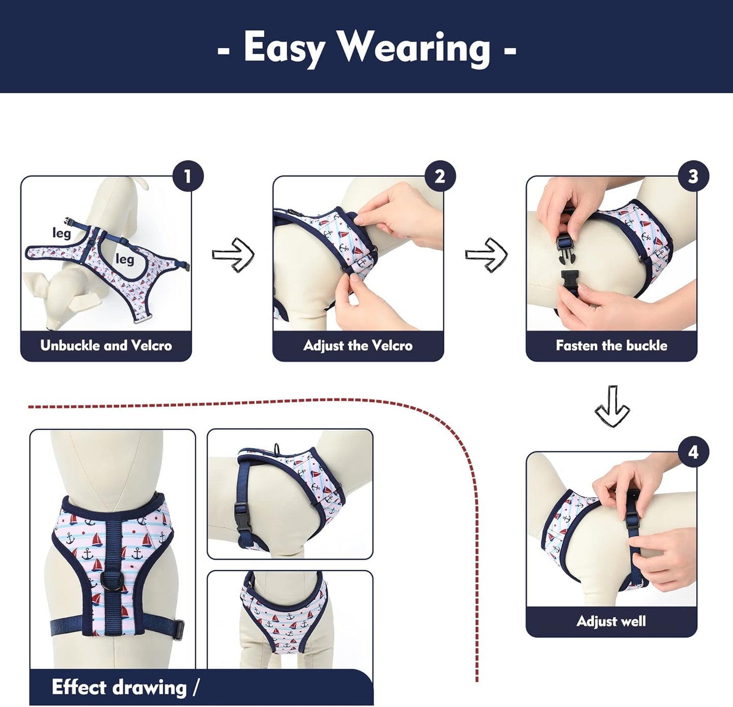 Mile High Life Step in Dog Harness for Small Dogs No Pull, Easy Get on Air Mesh Vest Harness, Adjustable Easy Closures Both Neck and Chest (White, M Chest 15.7"-23.2")