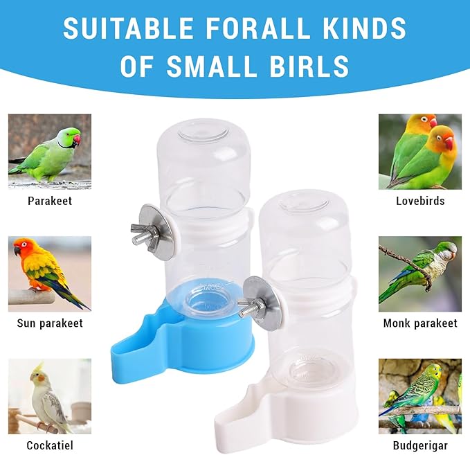 2PCS Parakeet Water Dispenser, 4.73 Fl Oz Automatic Bird Water Bottle Feeder for Cage