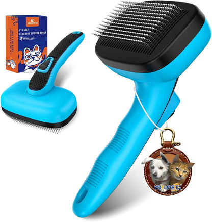 Dog Self Cleaning Slicker Brush for Shedding, Ideal for Short Long Haired Dogs, Including Cat. Removes Loose Fur, Undercoat, Mats, Tangled Hair. Suit for Large Medium Small Animal. Blue