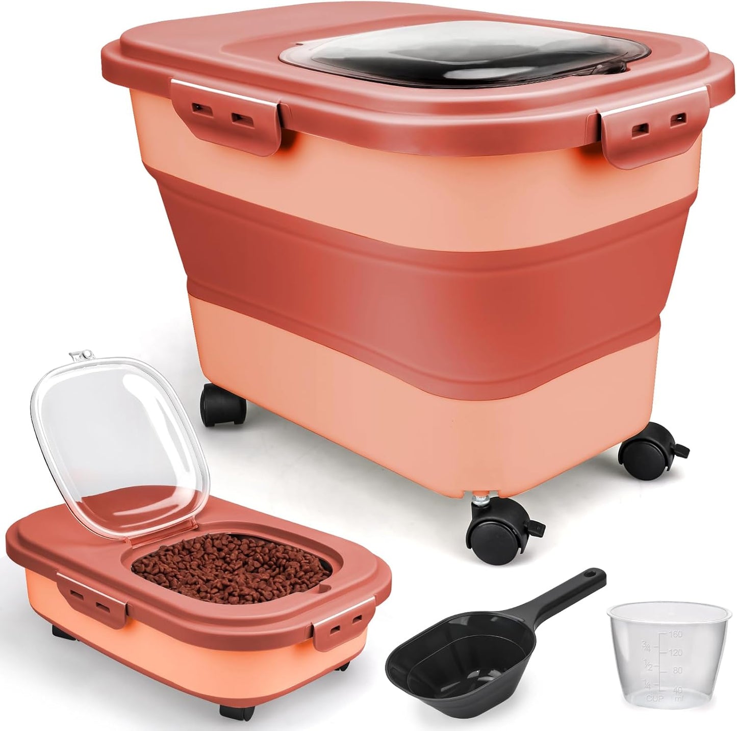 Dog Food Storage Container, 5-20Lbs Collapsible Pet Food Storage Containers with Rolling Wheel Airtight Locking Lid, Dry Food Storage Bin with Cup and Scoop,Suitable for Pet Food, Rice, Flour