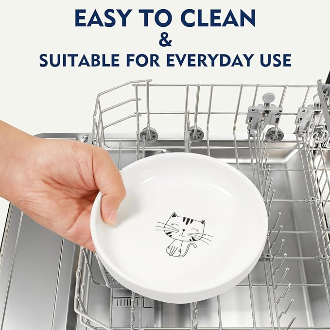 Elevated Cat Bowls for Indoor Cats – Raised Bamboo Cat Bowl Stand with 5.75 Inch Wide Ceramic Dishes, Pet Food Plate Table for Easy Feeding, Whisker Friendly(White,Set of 2)