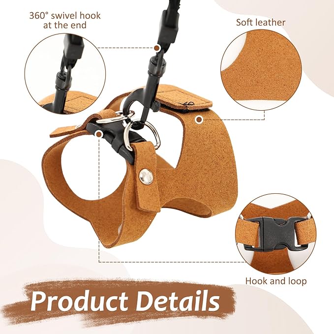 3 Pcs Bearded Dragon Harness and Leash Set Adjustable Leash Soft Leather Bearded Dragon Harness Lizard Accessory for Squirrels and Other Small Reptiles(Brown, 3 Sizes)