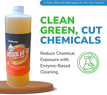 Bird Barrier Dissolve-It Enzyme Cleaner - Bird Dropping - Dissolves Waste – Treat Affected Areas Before Installing Bird Control Products - 5 Gallons Makes 10 Gallons