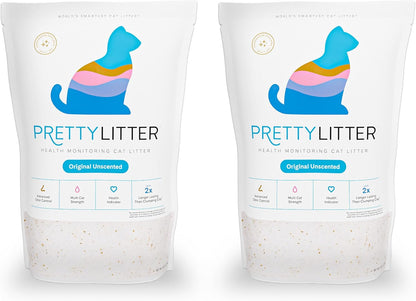 PrettyLitter Health Monitoring Cat Litter (Unscented, Non Clumping) | Lightweight & Low Tracking, Color Changing Silica Gel Crystals, Advanced Odor Control — 6 Lbs, Pack of 2 (Two Month Supply)