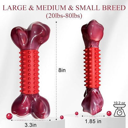 Apasiri Tough Dog Toys for Aggressive Chewers Beef Flavor: 8" Dog Chew Bone for Large Breed, Nylon & Rubber Chew Toy for Medium Large Dogs