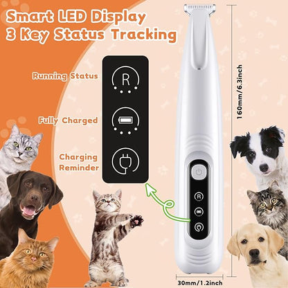 Dog Paw Trimmer with LED Light, 18mm Widen Blade, 35dB Low Noise, LED Display, Fully Waterproof, USB Rechargeable Pet Hair Trimmer for Dogs Cats Trimming Paws, Eyes, Ears, Face and Rump