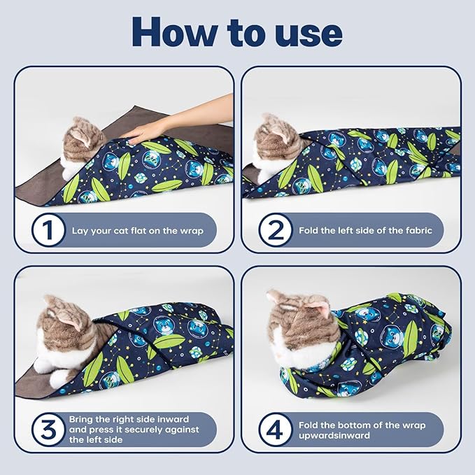 Paw Legend 27.6" Cat Wrap for Grooming Cat Wrap for Cutting Nails Cat Restraint for Nail Clipping Self Adhesive Blanket Restraint Cloth for Cats Within 15lbs