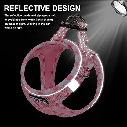Mercano Soft Mesh Dog Harness and Leash Set, No-Chock Step-in Reflective Breathable Lightweight Easy Walk Vest Harnesses with Safety Buckle for Small Dogs, Cats (Pink, XL)